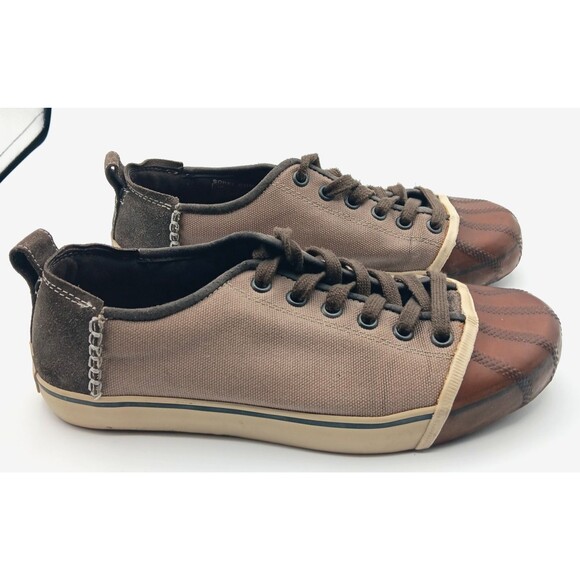 Sorel Sentry Sneakers Shoes Wn 9 Taupe Canvas Low Top Hand Crafted Rubber Casual - Picture 1 of 14